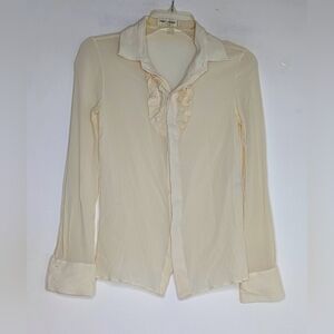 SAINT LAURENT PARIS Silk Ruffle Button Down Blouse in Cream READ